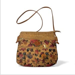 Elegant Cork  Floral Crossbody Bag in Tan